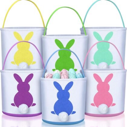 Weewooday 6 Pieces Bunny Easter Basket Bags for Kids Reusable Shopping Bags Bunny Totes Eggs Hunt Bags for Egg Toys Hunts Party Favor, Fresh Style(Fresh Style)