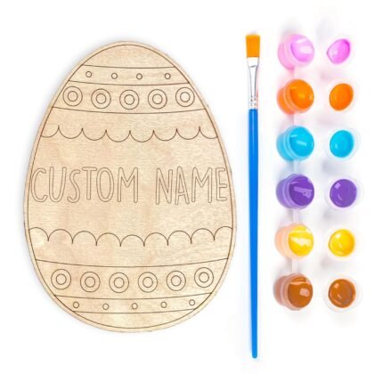 Personalized Easter Egg Paint Kit with Name, Custom DIY Wooden Painting Crafts Set for Kids, Easter Egg Decorating Basket Stuffer, Children’s Easter Games for Family