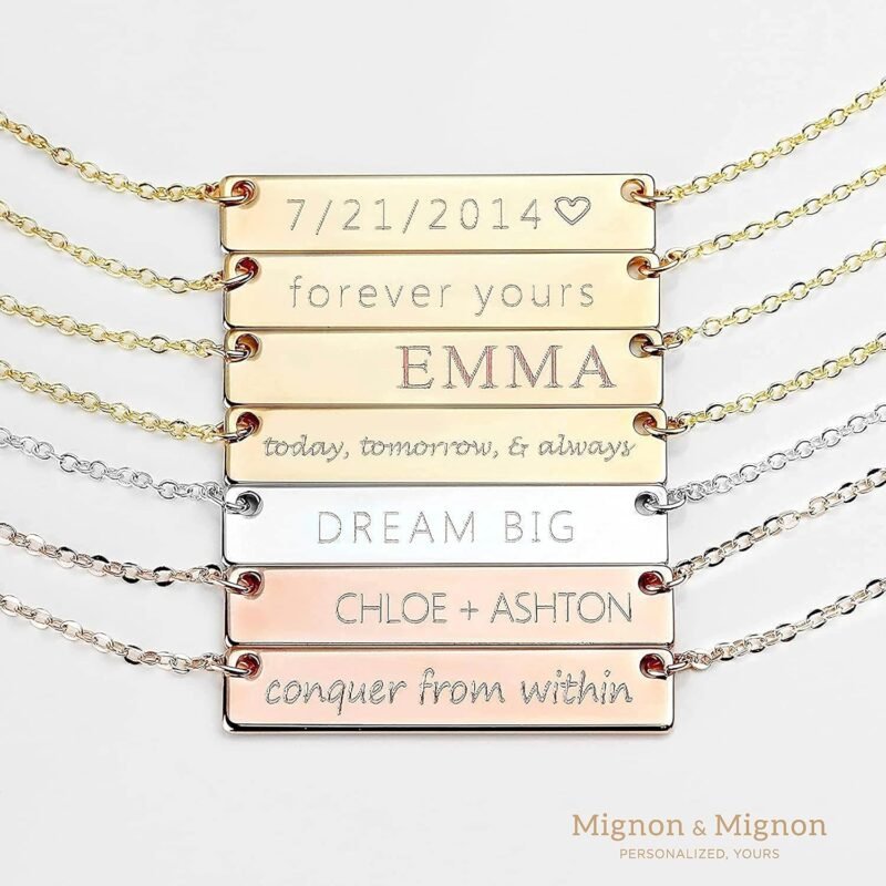 Custom Engraved Name Bar Necklace, Personalized Jewelry for Women, Coordinates, Names, Dates, Bridesmaid, Engagement, Christmas, Holiday Anniversary Gift for Her – 4N - Image 4