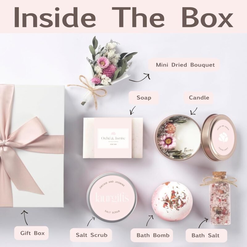 Orchid & Jasmine Spa Gift Set for Women – Luxurious Valentine's Day Spa Gift Baskets for Women – Perfect Birthday Gifts for Women, Gifts for Mom, Wife, Sister, Friend, Bath Gifts for Women - Image 2