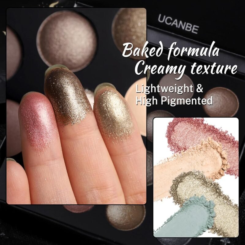 UCANBE Baked Eyeshadow Makeup Palette with Hidden Gems, 16 Colors Nude Eye Shadow with Matte Glitter Metallic Shimmer, Highly Pigmented Long Lasting Make Up Pallet - Image 4
