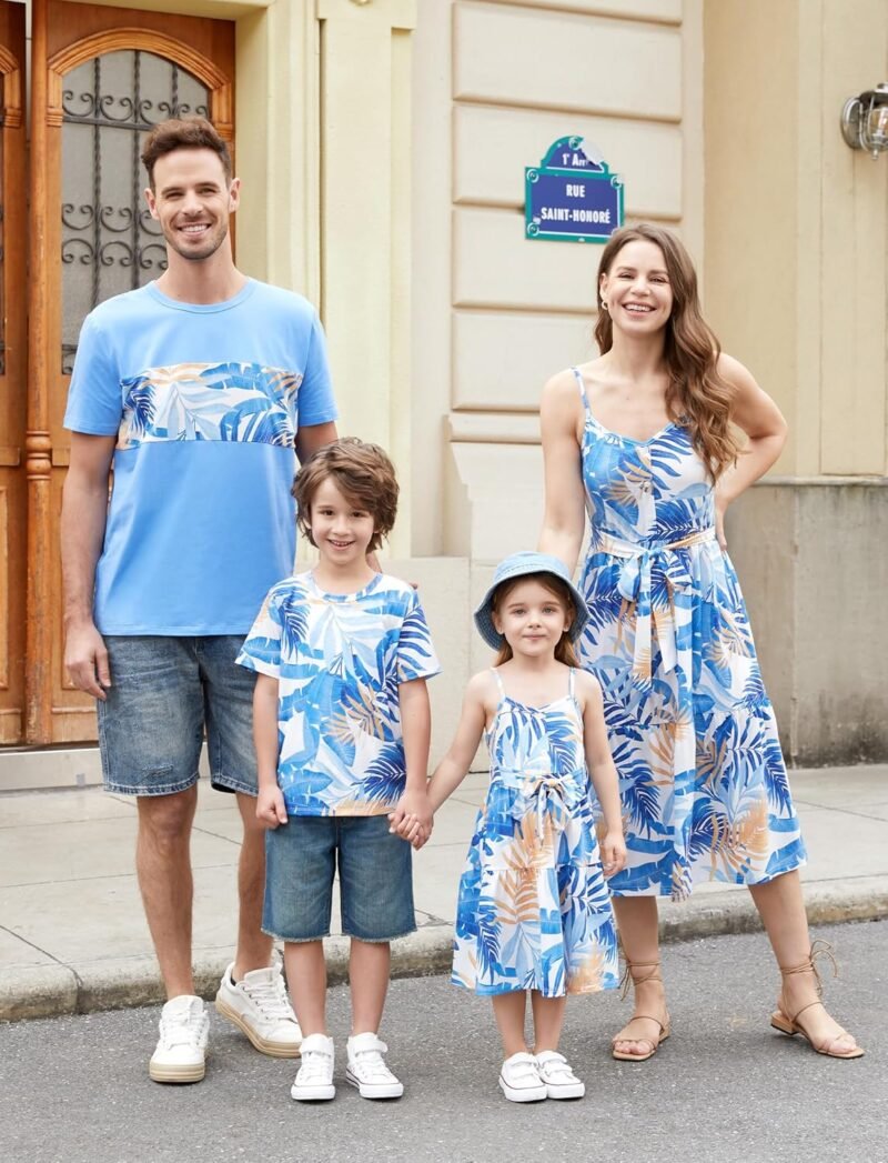 PATPAT Family Matching Outfits Mommy and Me Dresses Spaghetti Sleeveless Summer Vacation Hawaiian Dress and T-Shirts Sets - Image 3
