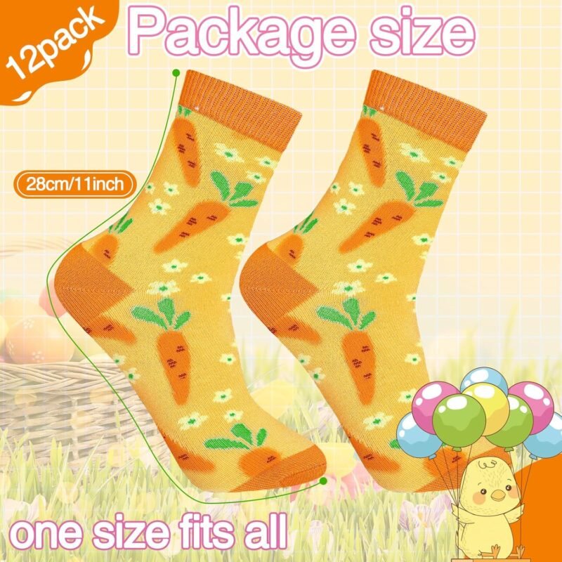 12 Pairs Easter Socks Women Easter Bunny Crew Socks Novelty Rabbit Carrot Egg Pattern Socks Holiday Socks for Easter Party Gift - Image 3