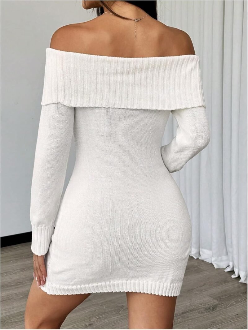 MakeMeChic Women's Off Shoulder Mini Sweater Dress Rib Knit Long Sleeve Bodycon Party Club Short Dresses - Image 2