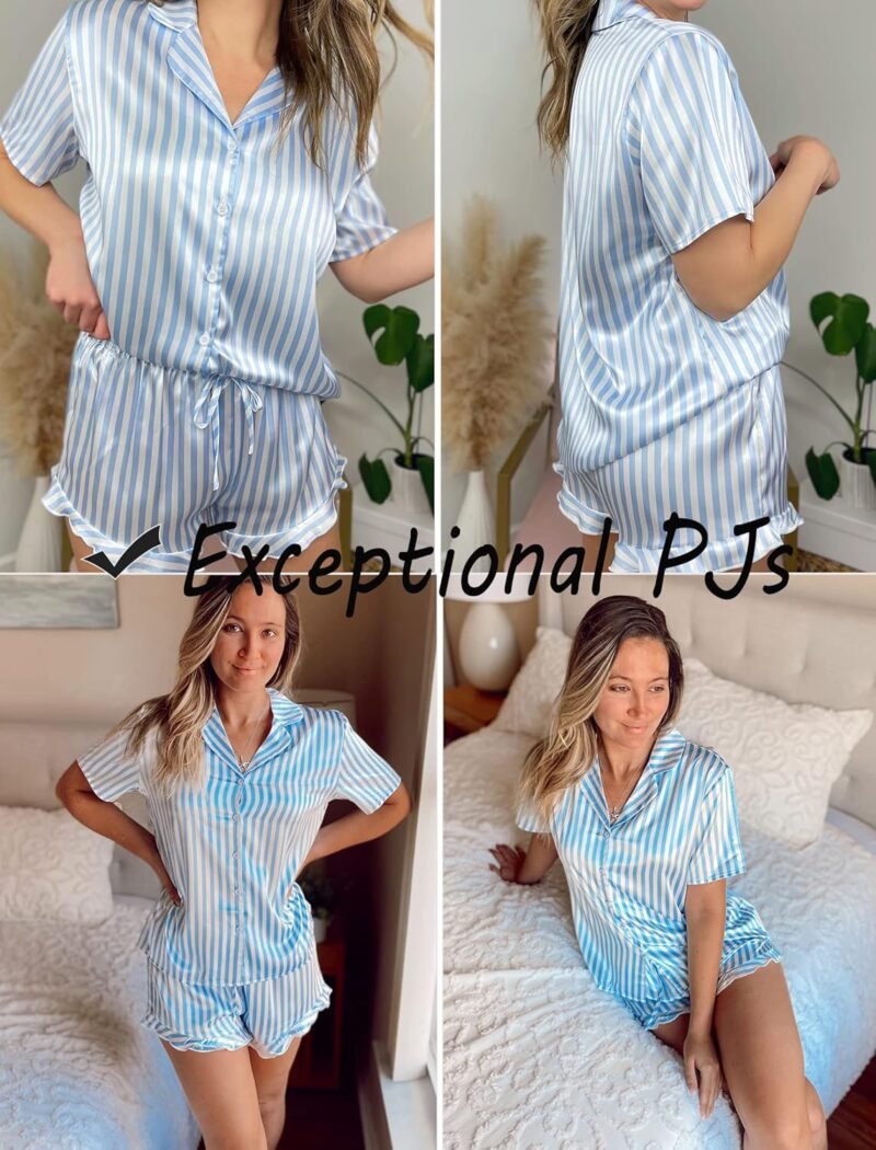 HOTOUCH Womens Satin Pajamas Set Button Down 2 Piece Silk Pjs Shorts Set Ruffle Lingerie Notch Collar Sleepwear - Image 2
