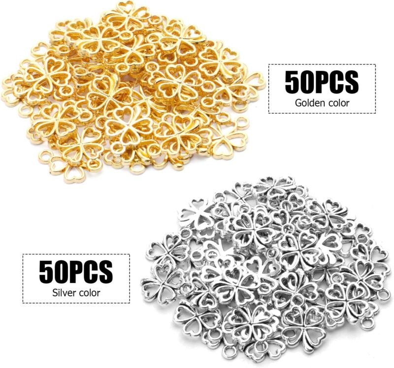 100pcs Four Leaf Clover Charms Pendants Alloy Lucky Charms Jewelry Making Accessories for DIY Earrings Necklace Bracelet Crafting, 2 Colors - Image 2