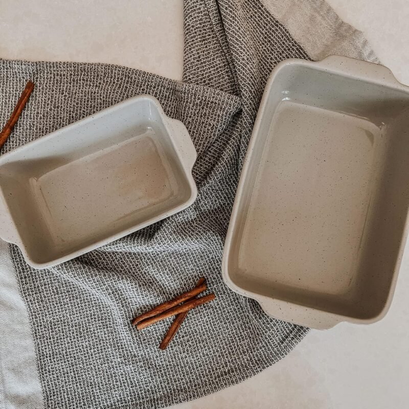 Mora Ceramic Set of 2 Baking Dishes For Casserole, Banana Bread, Brownies, Broiling, Roasting, and Baking. 7x11 in and Loaf Pans - Porcelain Serving Bakeware from Oven to Table. Freezer Safe - Grey - Image 7