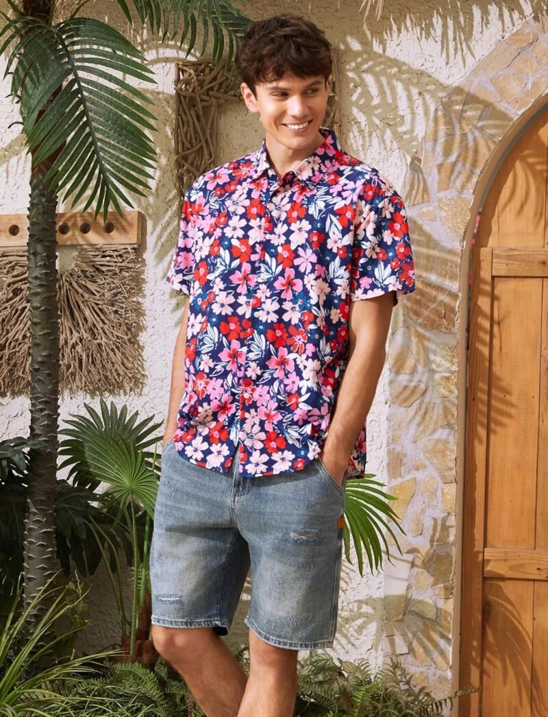 PATPAT Matching Hawaiian Outfits for Couples Beach Vacation Tropical Print Women Spaghetti Strap Dress, Men Cruise Shirt - Image 4