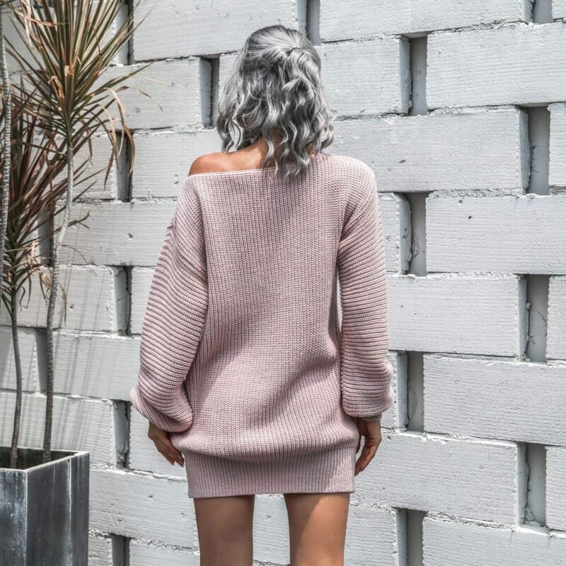 Off The Shoulder Sweater Dress Fall Dress Winter Dress for Women Cable Crochet Knitted Jumper Sweater - Image 4