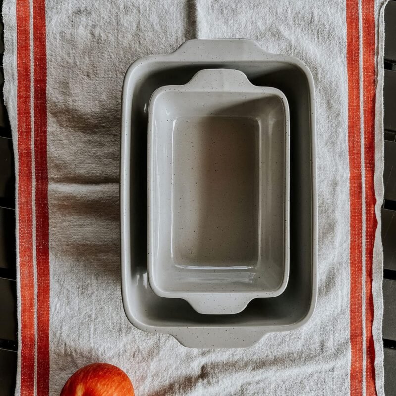 Mora Ceramic Set of 2 Baking Dishes For Casserole, Banana Bread, Brownies, Broiling, Roasting, and Baking. 7x11 in and Loaf Pans - Porcelain Serving Bakeware from Oven to Table. Freezer Safe - Grey - Image 6