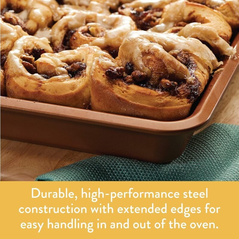 Ayesha Curry Nonstick Bakeware Nonstick Baking Pan With Lid / Nonstick Cake Pan With Lid, Rectangle - 9 Inch x 13 Inch, Brown, Copper - Image 3