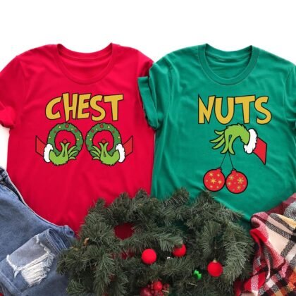 Personalized Handmade Chest Nuts Custom Matching Christmas Funny Couple Shirts, Family Christmas Shirt, Matching Personalized, Christmas Couple Shirt, Couples Christmas Pajamas