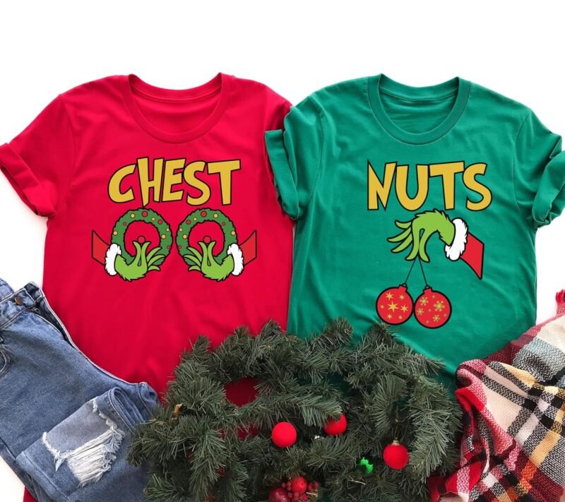 Personalized Handmade Chest Nuts Custom Matching Christmas Funny Couple Shirts, Family Christmas Shirt, Matching Personalized, Christmas Couple Shirt, Couples Christmas Pajamas