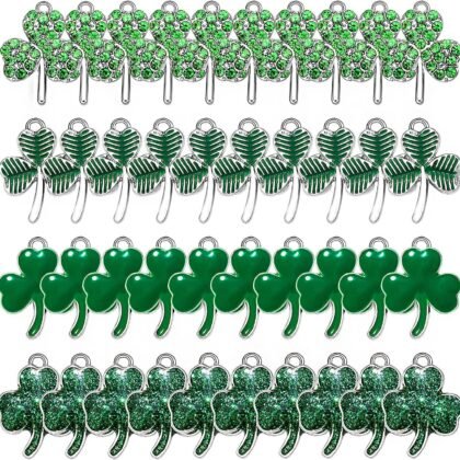 40PCS St. Patrick's Day Shamrock Charms for Jewelry Making Assorted Enamel Irish Lucky Green Leaf Pendants Charms for Necklace Bracelet Earrings Making DIY Crafts Gifts