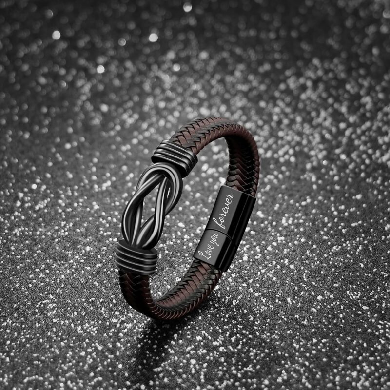 Gift for Men Infinity Bracelet for Men Dad Husband Boyfriend Son Grandson Brother Nephew Uncle Brown Braided Leather Forever Linked Together Stainless Steel Engraved with Love You Forever Jewelry 7.5|8.5|9 Inches - Image 3