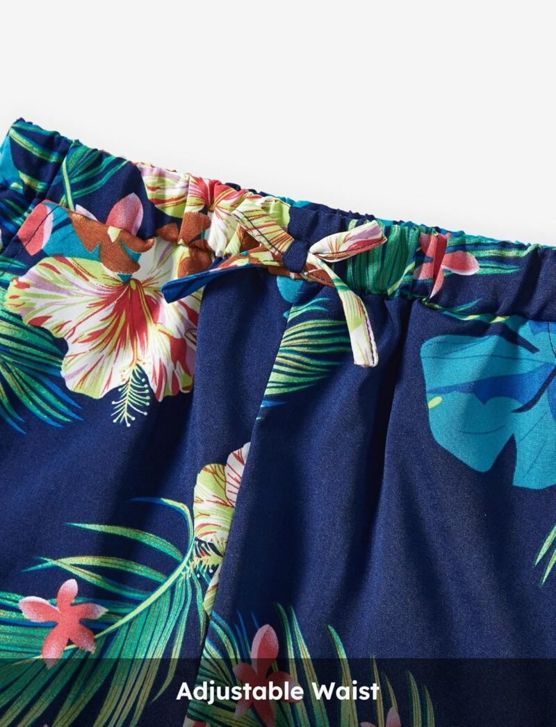 PATPAT Family Matching Outfits Hawaiian Dad and Me Beach Tropical Plant Allover Flower Print Shirt and Shorts Set - Image 4