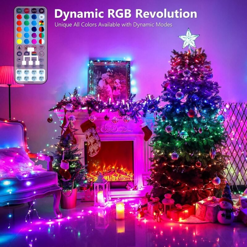BrizLabs Color Changing Fairy Lights, 33ft 100 LED Christmas Fairy Lights with Remote, Rainbow Xmas Tree Lights with Timer, RGB Christmas Lights Twinkle St Patrick's Day Light for Xmas Halloween Party - Image 2