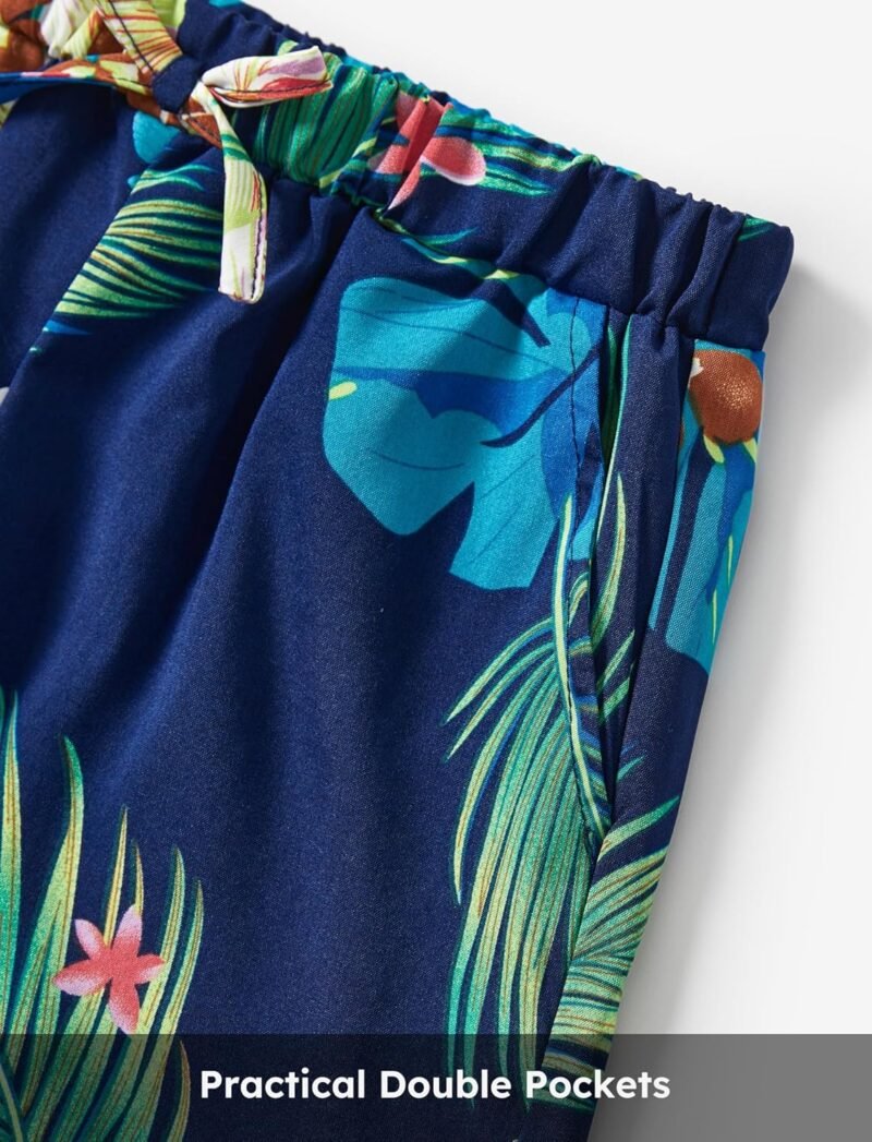PATPAT Family Matching Outfits Hawaiian Dad and Me Beach Tropical Plant Allover Flower Print Shirt and Shorts Set - Image 5