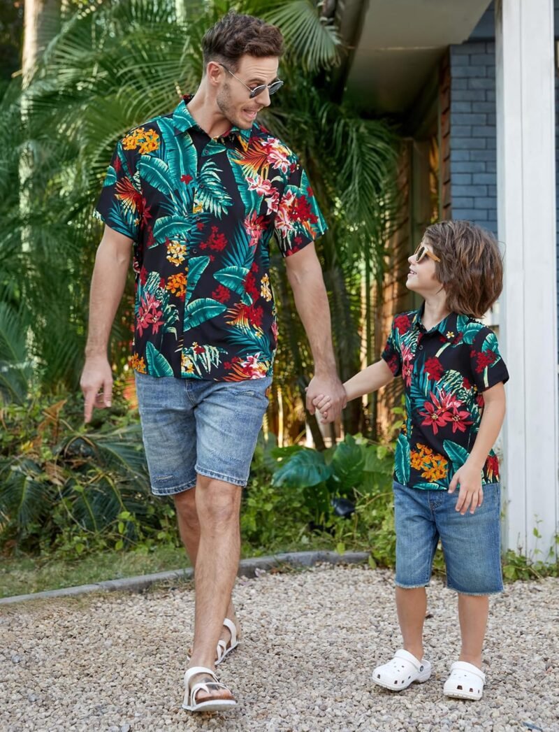 PATPAT Family Hawaiian Matching Outfits Mommy and Me Outfits Caribbean Vacation Summer Tropical Halter Sundresses and Shirts - Image 2