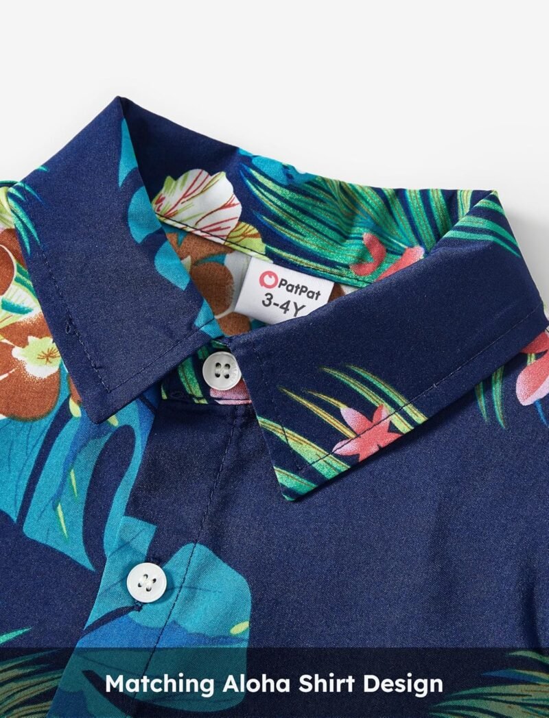 PATPAT Family Matching Outfits Hawaiian Dad and Me Beach Tropical Plant Allover Flower Print Shirt and Shorts Set - Image 3