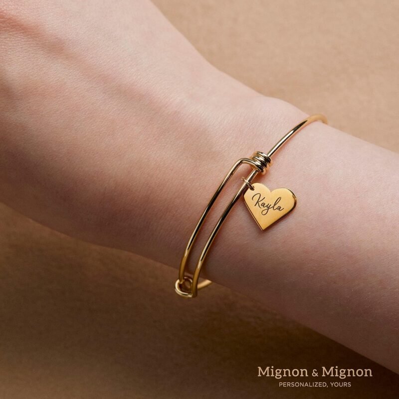 Personalized Name Bracelets for Women Handmade Heart Charm Custom Engraved Name Bangle Unique Valentines Gift for Her Grandma Bracelets for women – ABR-MH - Image 6