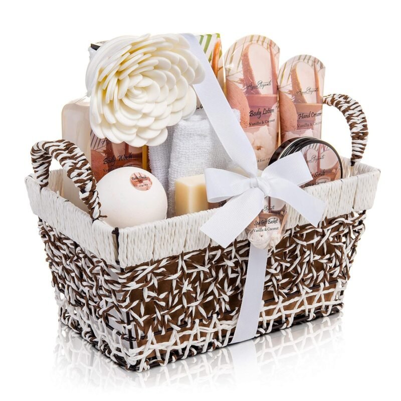Spa Baskets For Women - Luxury Bath Set With Coconut & Vanilla - Spa Kit Includes Wash, Bubble Bath, Lotion, Bath Salts, Body Scrub, Hand Cream, Shower Puff, Bathbombs, Soap and Towel - Image 8