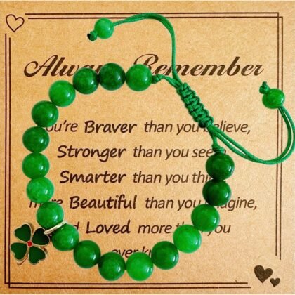 Green Nature Stone Clove Bracelet Four-Leaf Clover Female Heart Charm Clover Peacock Bracelet Lucky Bracelet Trendy Gift for Women