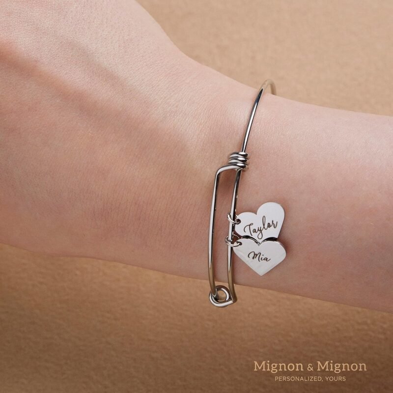 Personalized Name Bracelets for Women Handmade Heart Charm Custom Engraved Name Bangle Unique Valentines Gift for Her Grandma Bracelets for women – ABR-MH - Image 5