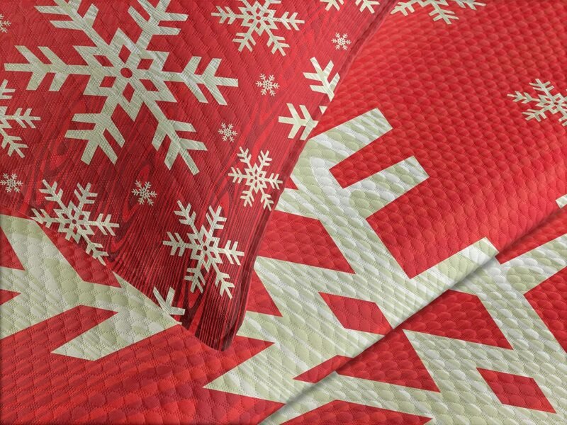 Lunarable Snowflake Bedspread, Christmas Winter Illustration Abstract Wooden Pattern Background, Decorative Quilted 3 Piece Coverlet Set with 2 Pillow Shams, Queen Size, Vermilion Cream - Image 3