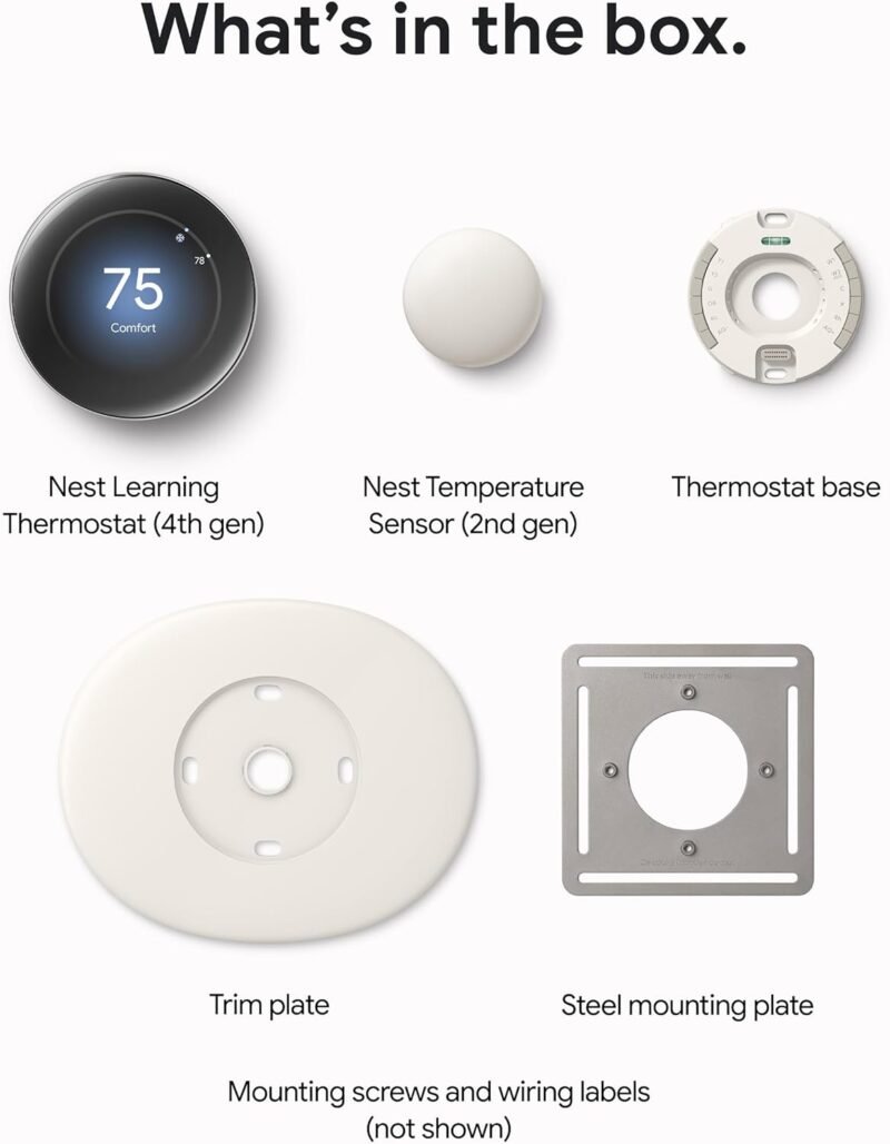Google Nest Learning Thermostat (4th Gen, 2024) with Nest Temperature Sensor - Energy Saving Smart Thermostat with Adaptive Eco - Works with Alexa and Google Home App - Polished Obsidian - Image 13
