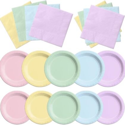 CMUSKO Pastel Party Decorations-60Pcs Rainbow Plates and Napkins Pastel Colorful Tableware for Girl Birthday,Baby Shower,Wedding