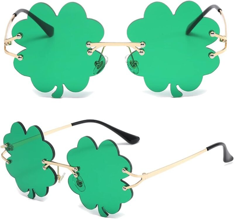 St. Patrick’s Day Irish Shamrock Sunglasses Green Four Leaf Clover Glasses Lucky Leprechaun Costume Accessories