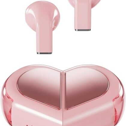 URIZONS Heart Shape TWS Earphones Wireless Earbuds with Mic in-Ear Headphones Wireless Headset for Lover Couples for Valentine for Sport Travel with USB C Charging Cable -Pink (Pink)
