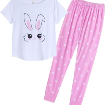 YIJIU Women's Summer Cute Cartoon Print Top and Pant Pajama Set Lounge Sleepwear