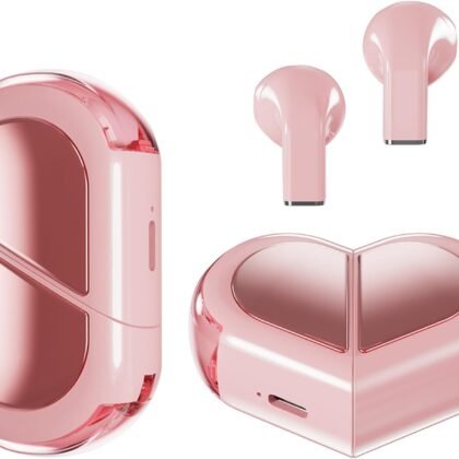 Pink Heart Wireless Earbuds for Girls Kids, Cute Mini Tiny Small Invisible Earbuds Wireless Bluetooth for Small Ears Canals Women Rose Gold Kawai Blue Tooth Ear Buds for iPhone Android