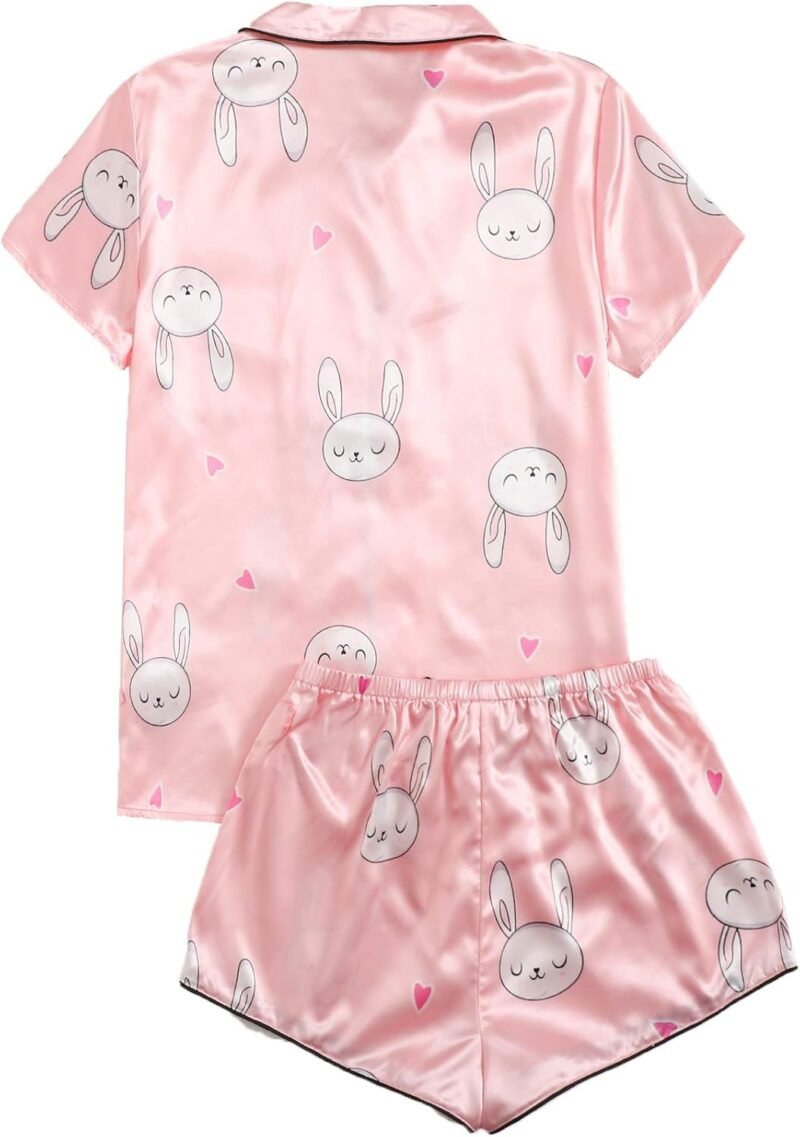 WDIRARA Women's Sleepwear Satin Short Sleeve Shirt and Shorts Pajama Set - Image 2