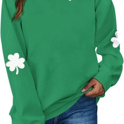 KEEVICI St Patricks Day Sweatshirt Women Lucky Shamrock Long Sleeve Shirt Clover Irish Hoodie Cotton Graphic Pullover Tops