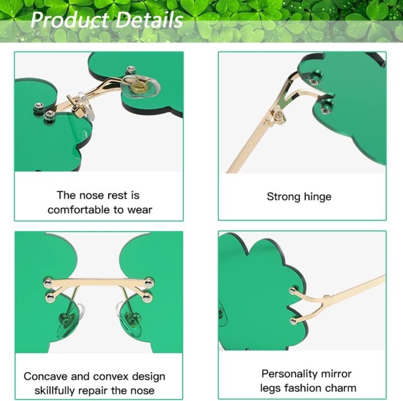 St. Patrick’s Day Irish Shamrock Sunglasses Green Four Leaf Clover Glasses Lucky Leprechaun Costume Accessories - Image 4