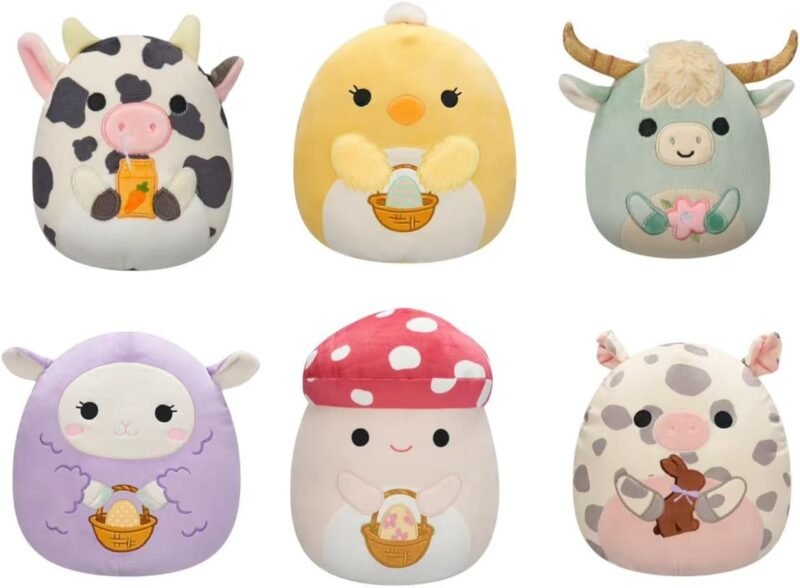 Squishmallows 2025 Easter A Squad Highland Cow, Pig, Chick, Cow, Lamb, and Mushroom 5" Stuffed Plush by Jazwares (Set of 6)