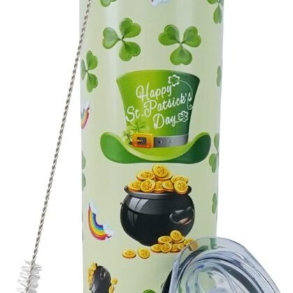 Stainless Steel Tumbler, 20 oz, Double Walled, Vacuum Insulated, St. Patrick Design - St. Patrick's Day Gift, Decor, Women's Accessory