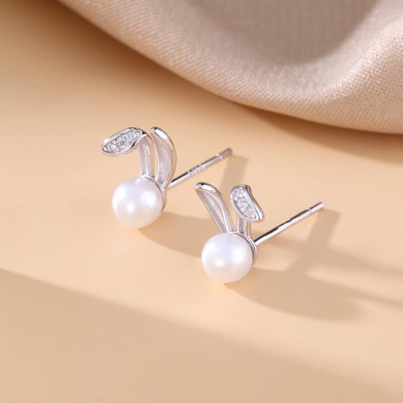 SLUYNZ 925 Sterling Silver Easter Rabbit Studs Earrings for Women Teen Girls Pearl Rabbit Earrings Studs - Image 6
