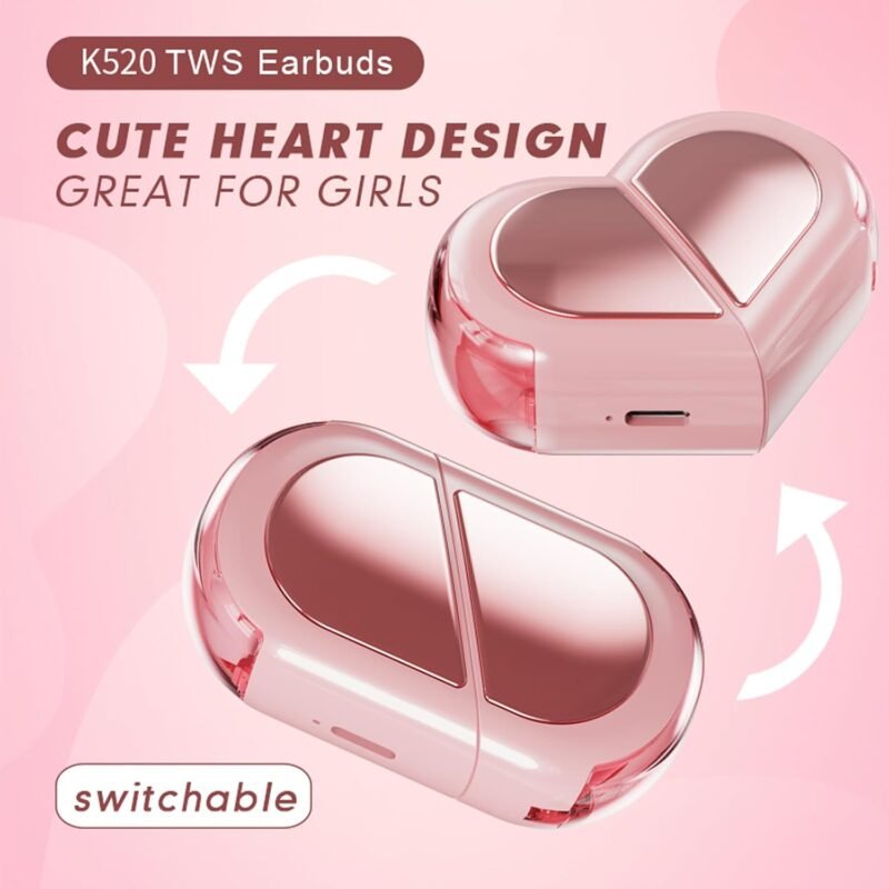 Pink Heart Wireless Earbuds for Girls Kids, Cute Small Mini Tiny Invisible Earbuds Wireless Bluetooth for Small Ears Canals Women Rose Gold Kawai Blue Tooth Ear Buds for iPhone Android - Image 2