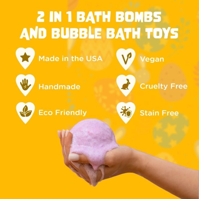 Easter Bath Bombs for Kids with Surprise Toys Inside (6 Pack) - Easter Basket Stuffers for Boys and Girls - Large Spring Bubble Bomb, USA Made, Incredible Fragrances & Colors by Two Sisters - Image 4