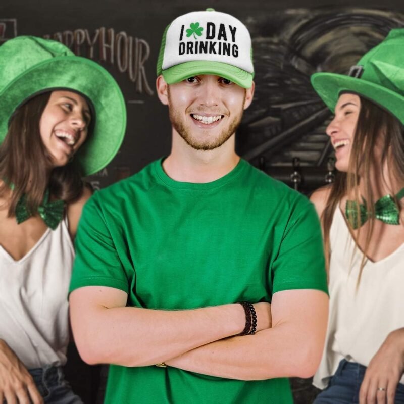 Trucker Hat I Love Drinking Shamrock St Patrick's Patty Irish Polyester Snapback Baseball Cap for Men & Women Kelly Green 1 Size - Image 4