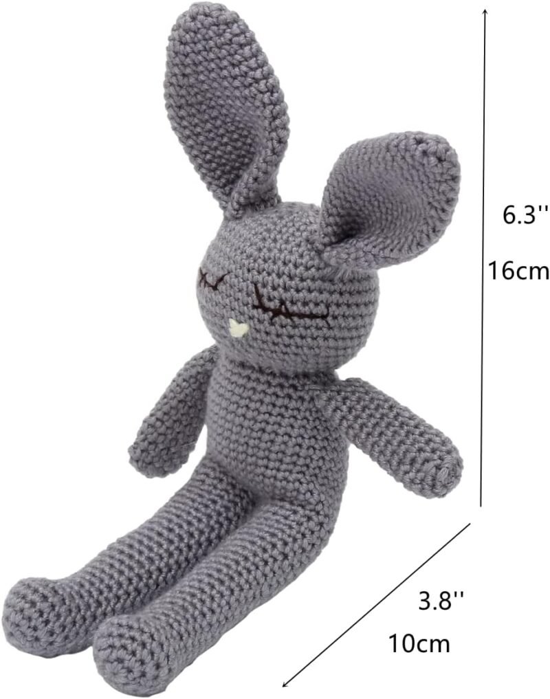 Moni's Choice Easter Baby Stuffed Animal Bunny Rabbit Handmade Plush Easter Stuffed Animal Knitted Doll Baby Sleep Toy Newborn Gift Handmade(Grey) - Image 3