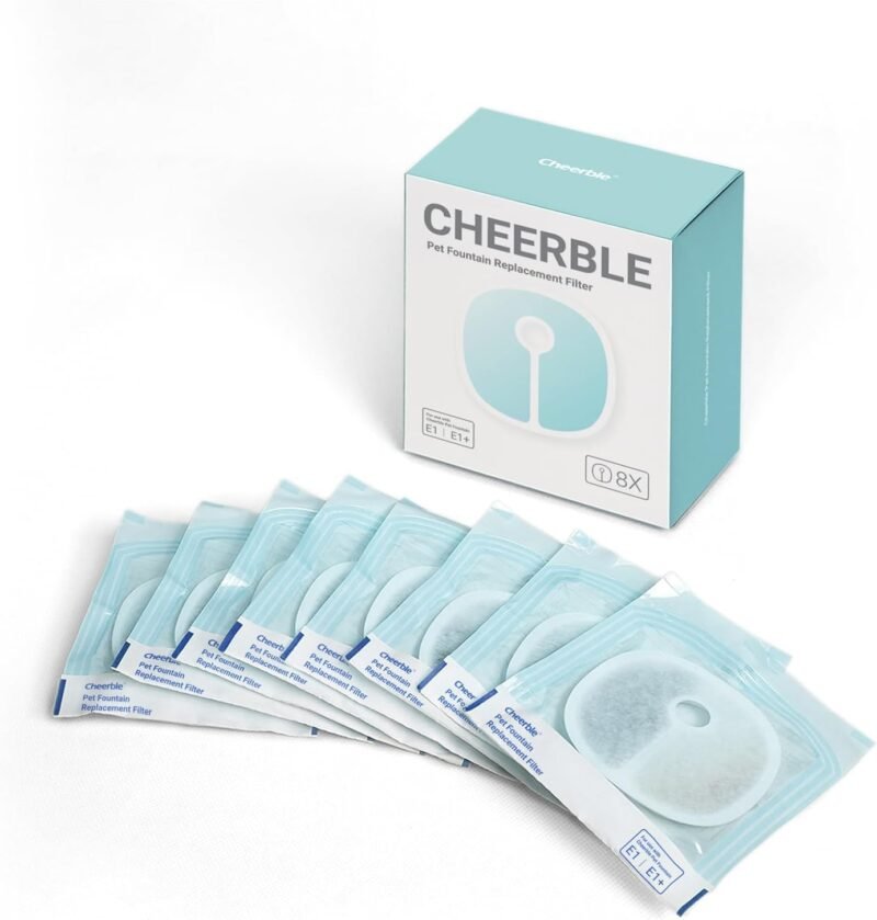 Cheerble Replacement Filters for Cheerble E1+ & E1 Pumpless Cat Water Fountain, Six to Eight Months Set of Replacement Filters for Ultra Quiet Pet Water Fountain, White, 8 Count (Pack of 1)