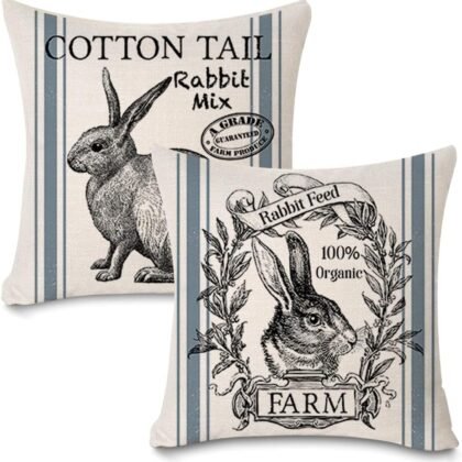 Vintage Farmhouse Bunny Throw Pillow Covers Retro Farm Rabbit Feed Home Décor Throw Pillow Case Cushion Cover 18" X 18" Set of 2 (Vintage Rabbit)