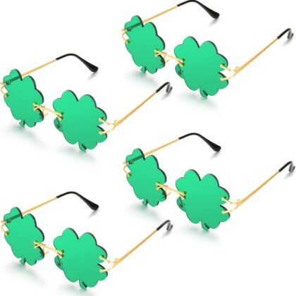 Yexiya 4 Pairs St. Patrick's Day Irish Shamrock Glasses Leprechaun Costume Glasses Green Sunglasses Green Accessories for Women and Men