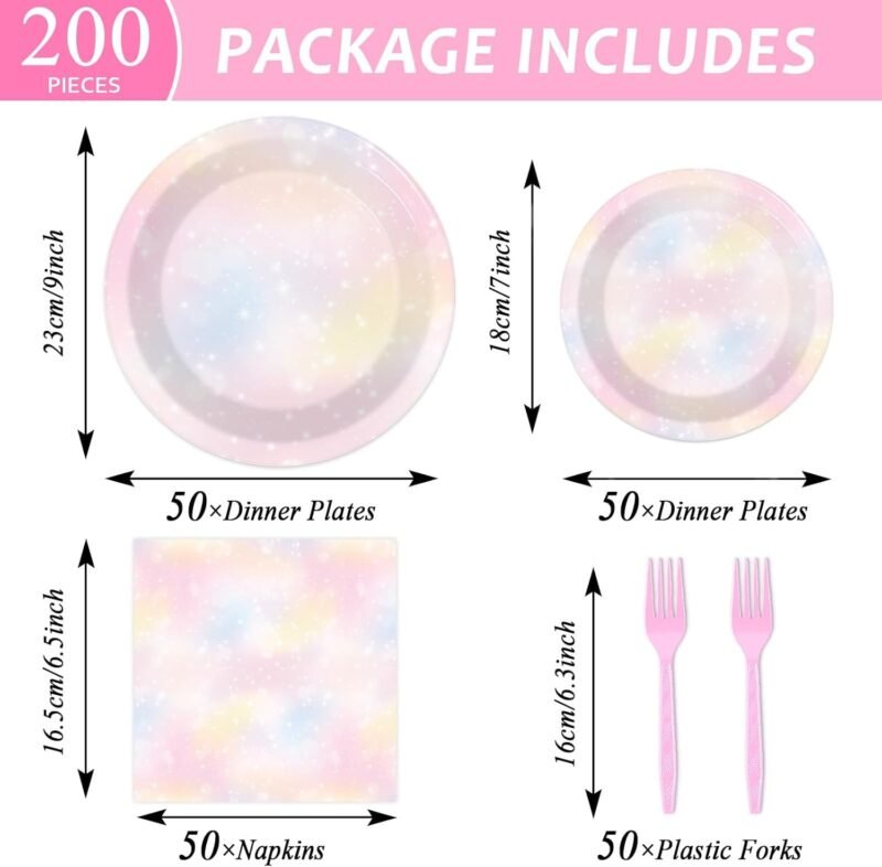 200Pcs Pastel Rainbow Plates Napkins Pastel Birthday Party Decorations Dessert Tableware Set Cake Dinnerware Rainbow Cloud Paper Plates for Birthday Baby Shower Wedding Decor Supplies Serve 50 - Image 2