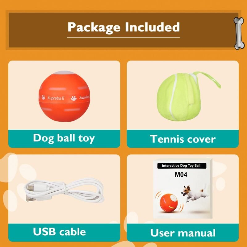 PetDroid Interactive Dog Toys Dog Ball,[2025 Newly Upgraded] Durable Motion Activated Automatic Rolling Ball Toys for/Small/Medium/Large Dogs,USB Rechargeable (Orange) - Image 7